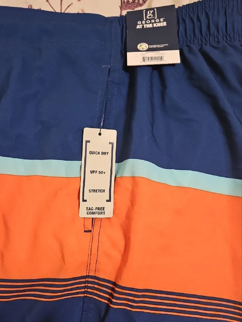 Men's Blue & Orange Striped Swim Trunks